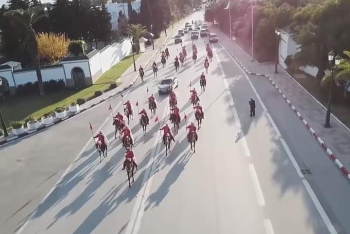 تبون يستقبل بالخيالة و طلقات المدفعية في تونس